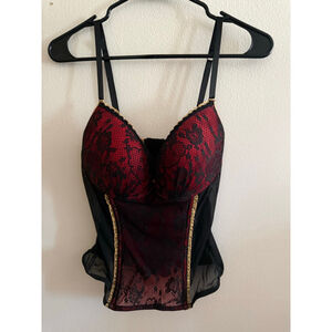 Women's Passion Black & Red Lace Corset Lingerie L